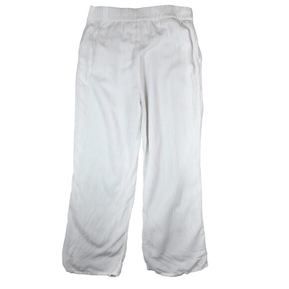 Soft Surroundings Oceo Gauze Wide Leg Pants White Wood Buttons Beachy Flowy L - Picture 3 of 10